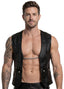 Svenjoyment Black Faux Leather Biker Vest with Chain