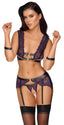 Cottelli BONDAGE Purple Lace Crotchless Suspender Set