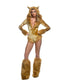 Lusty Lioness Roma Costume 6575 gold velvet faux fur hooded bodysuit front view