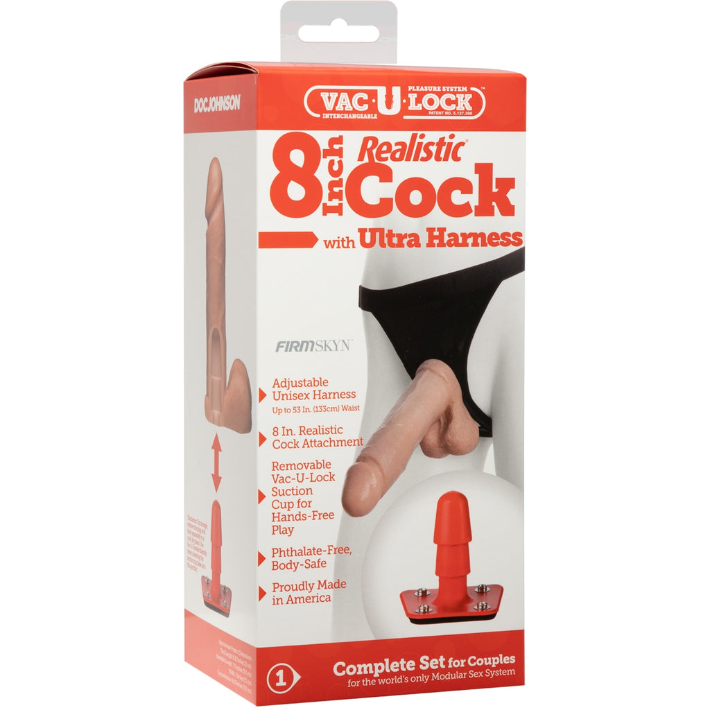 Doc Johnson Realistic Cock with Ultra Harness Vac U Lock White 8in