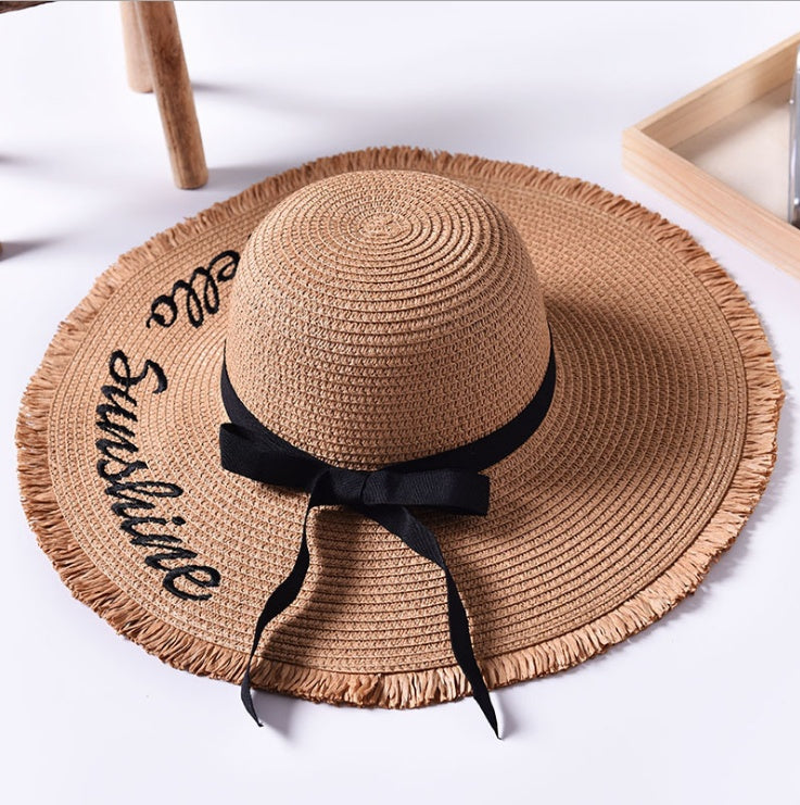 Beach beach big hat embroidered letters raw edge sun hat