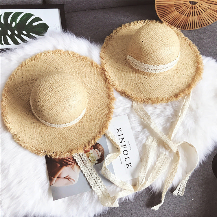 Lucifer’s Summer Elegance – Raffia Straw Hat with Ribbon Bow Beach Style UK Main image