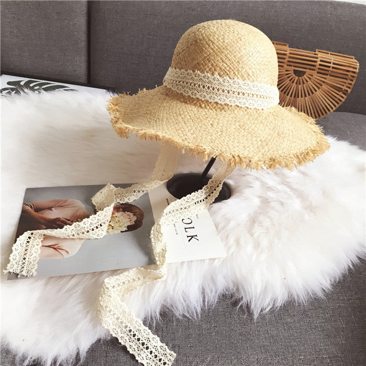 Lucifer’s Summer Elegance – Raffia Straw Hat with Ribbon Bow Beach Style UK