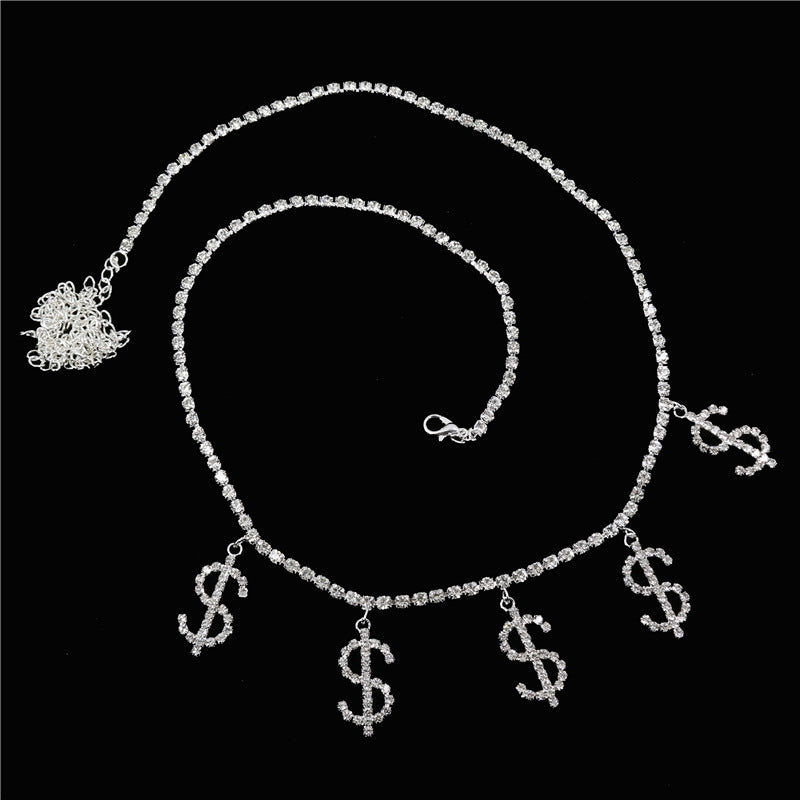 Lucifer - Luxury Dollar Sign Rhinestone Bikini Belly Chain