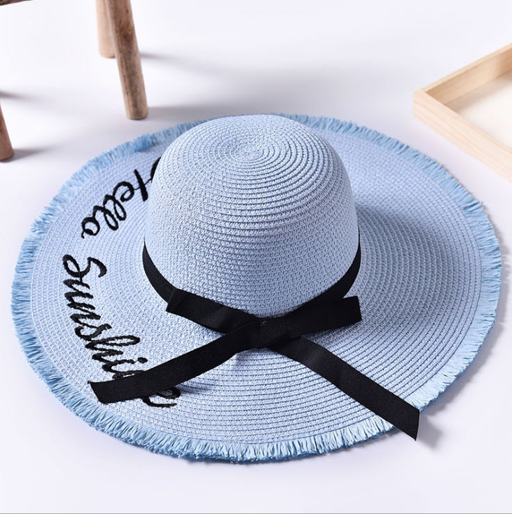 Beach beach big hat embroidered letters raw edge sun hat