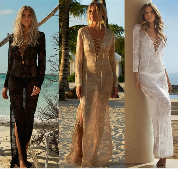 Lucifer Luxury Lace-Up Long Sleeve Maxi Dress
