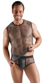 Svenjoyment Black Sheer Mesh Sleeveless Shirt with Rhinestones