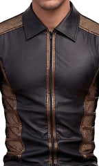NEK Black Wetlook Zip-Up Shirt with Bronze Trim