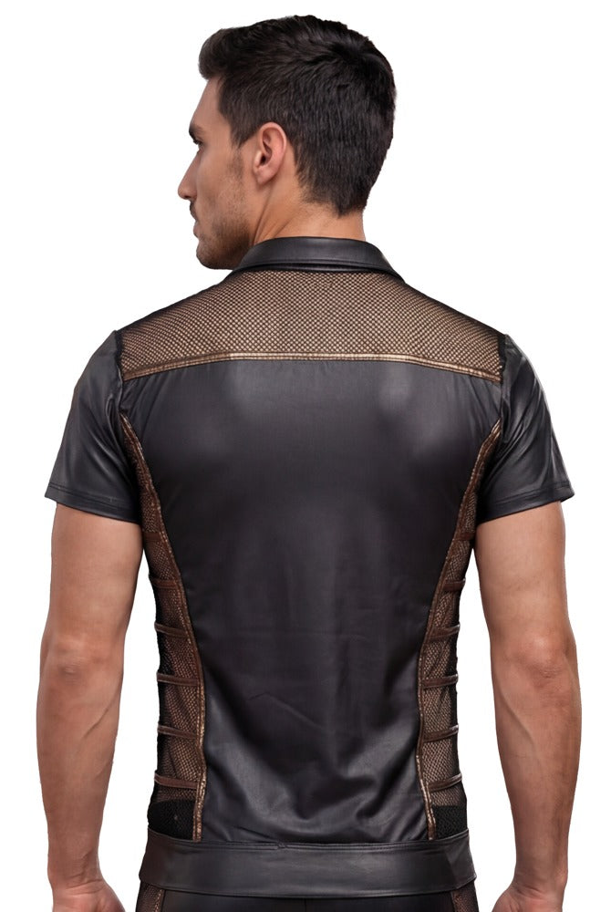 NEK Black Wetlook Zip-Up Shirt with Bronze Trim
