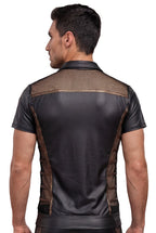NEK Black Wetlook Zip-Up Shirt with Bronze Trim