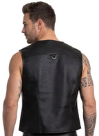 Svenjoyment Black Faux Leather Biker Vest with Chain