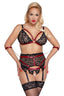 Cottelli BONDAGE Black Lace & Dark Red Suspender Set