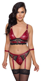 Cottelli BONDAGE Red Matte Bralette & Suspender Briefs Set