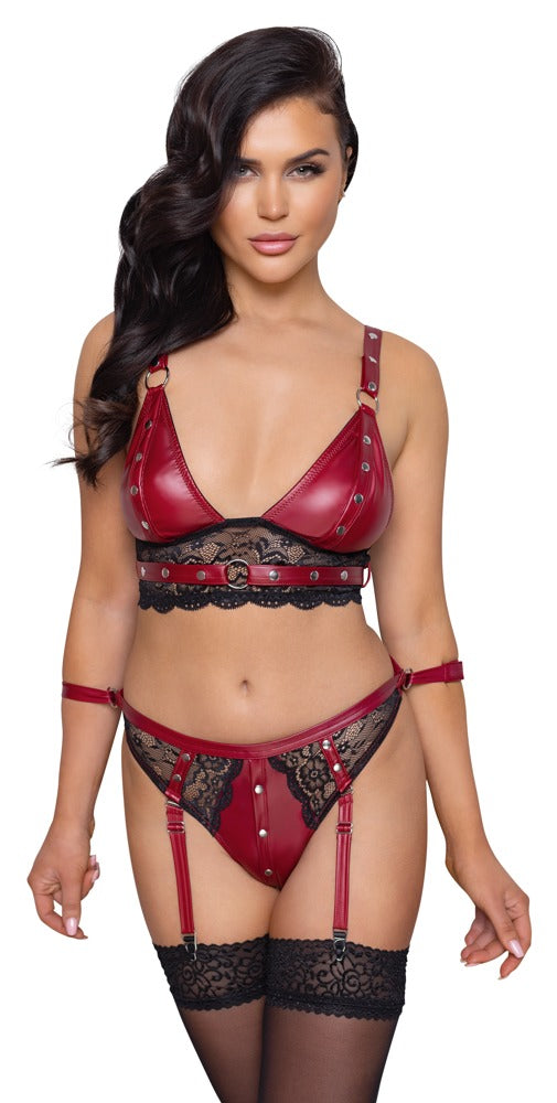 Cottelli BONDAGE Red Matte Bralette & Suspender Briefs Set