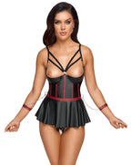 Cottelli BONDAGE Black & Red Lift-Up Bra and Crotchless Thong
