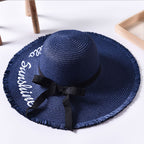 Beach beach big hat embroidered letters raw edge sun hat