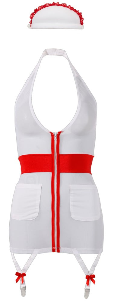 Cottelli COSTUMES White & Red Mesh Nurse Dress with Cap