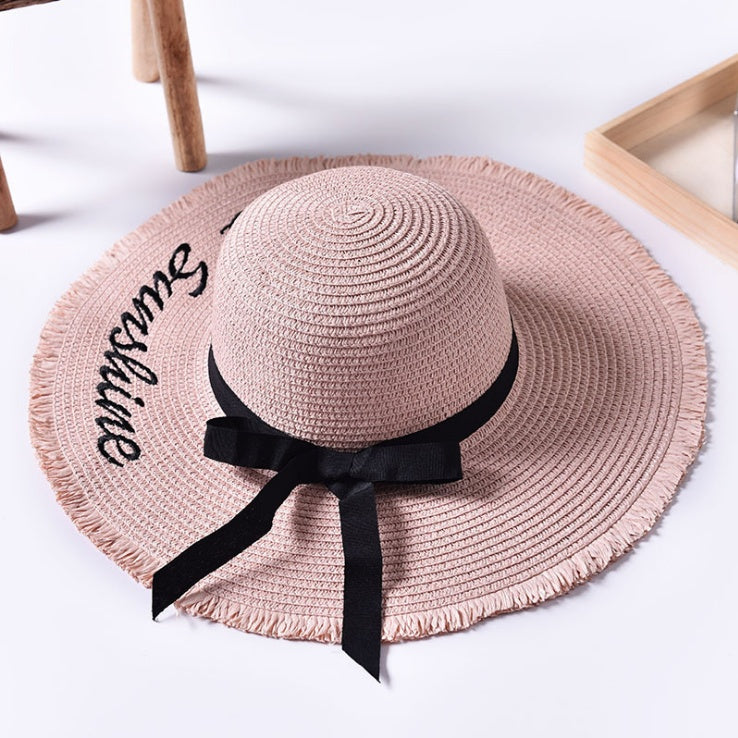 Beach beach big hat embroidered letters raw edge sun hat
