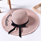 Beach beach big hat embroidered letters raw edge sun hat