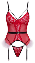 Cottelli LINGERIE Red Christmas Lace Basque & Thong Set