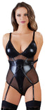 Cottelli BONDAGE Black Wetlook Zip Body with Suspenders