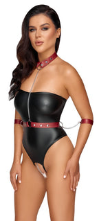 Cottelli BONDAGE Black Crotchless Body with Red Harness