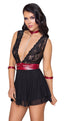 Cottelli BONDAGE Black Lace Babydoll with Red Restraint Belt