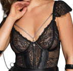Cottelli BONDAGE Black Lace Babydoll & Crotchless Thong Set