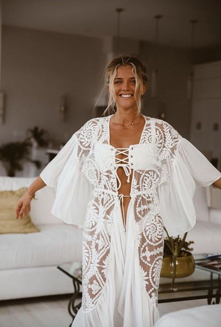 Lucifer Luxury Lace-Up Long Sleeve Maxi Dress