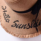 Beach beach big hat embroidered letters raw edge sun hat