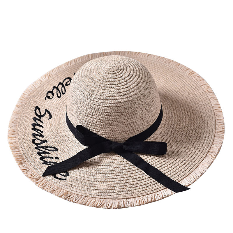 Beach beach big hat embroidered letters raw edge sun hat