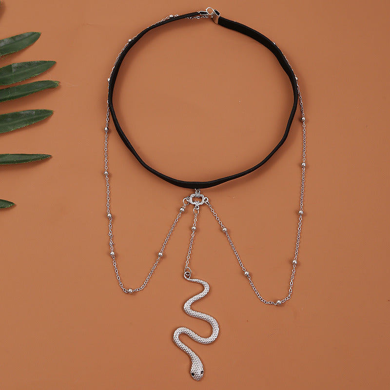 Bohemian Boho Metal Beaded Thigh Chain with Snake Pendant