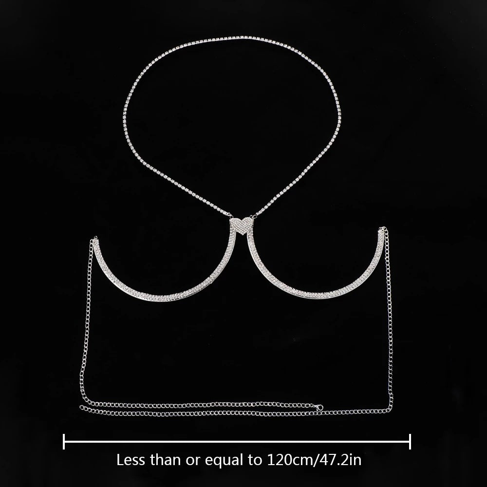 Lucifer - Silver Rhinestone Love Chest Body Chain