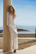 Lucifer Luxury Lace-Up Long Sleeve Maxi Dress