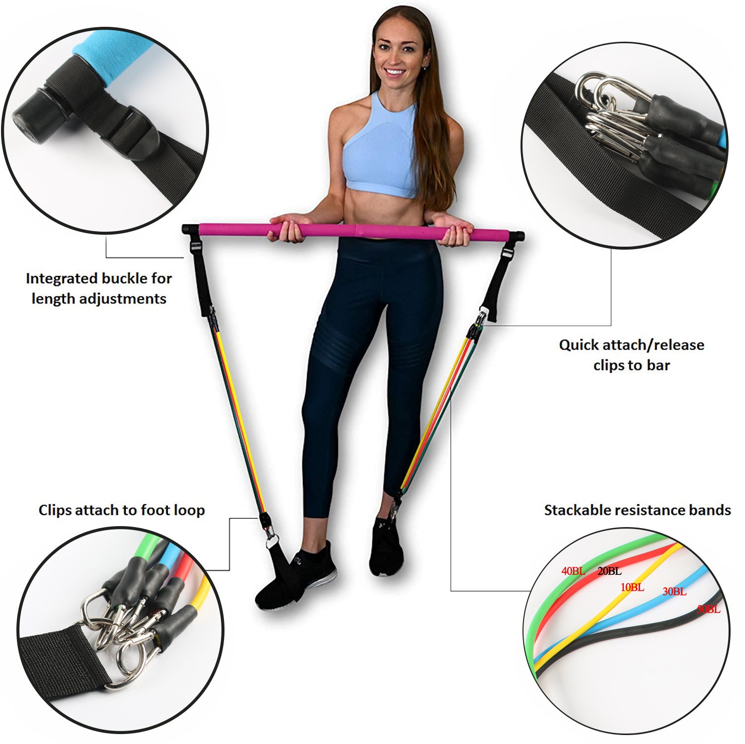 Portable Pilates Bar Kit with Resistance Bands – Full Body Home Gym Workout Equipment UK Secondary image