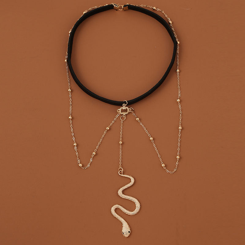 Bohemian Boho Metal Beaded Thigh Chain with Snake Pendant