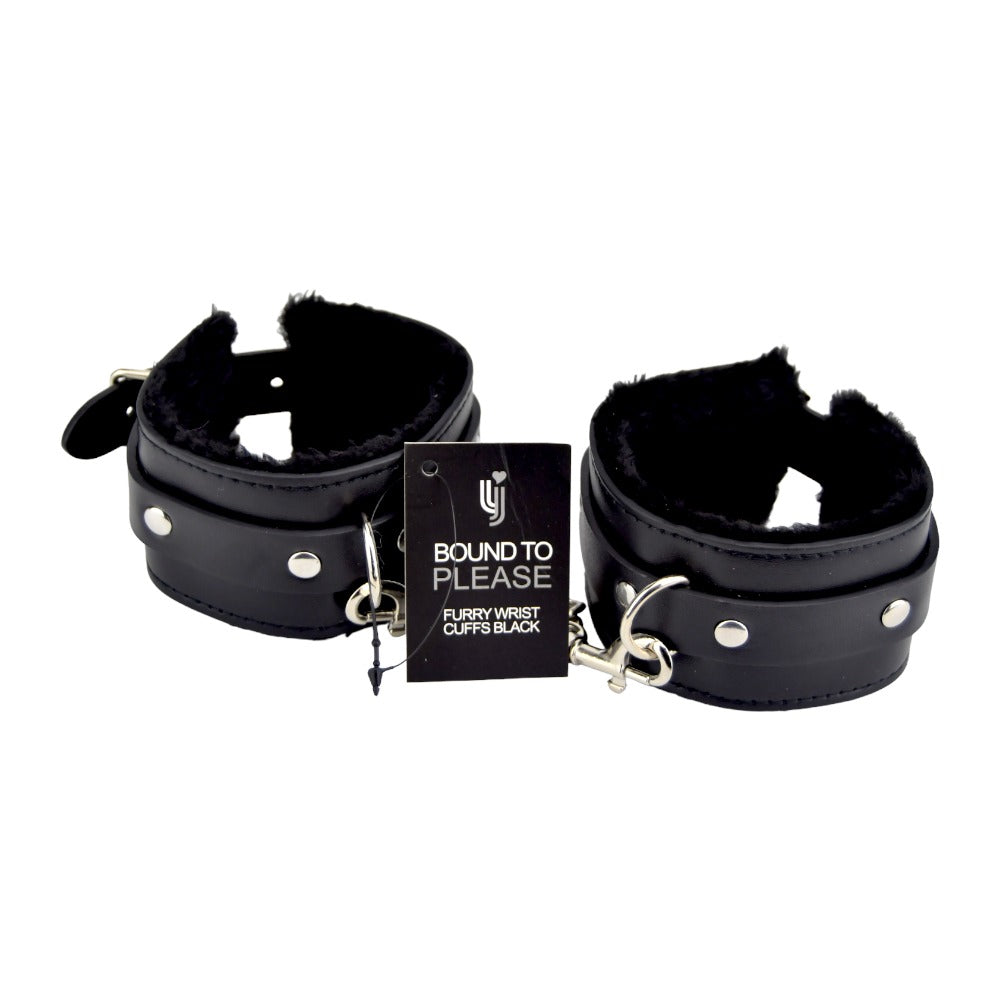 Bound to Please Furry Plush Wrist Cuffs Black Secondary image