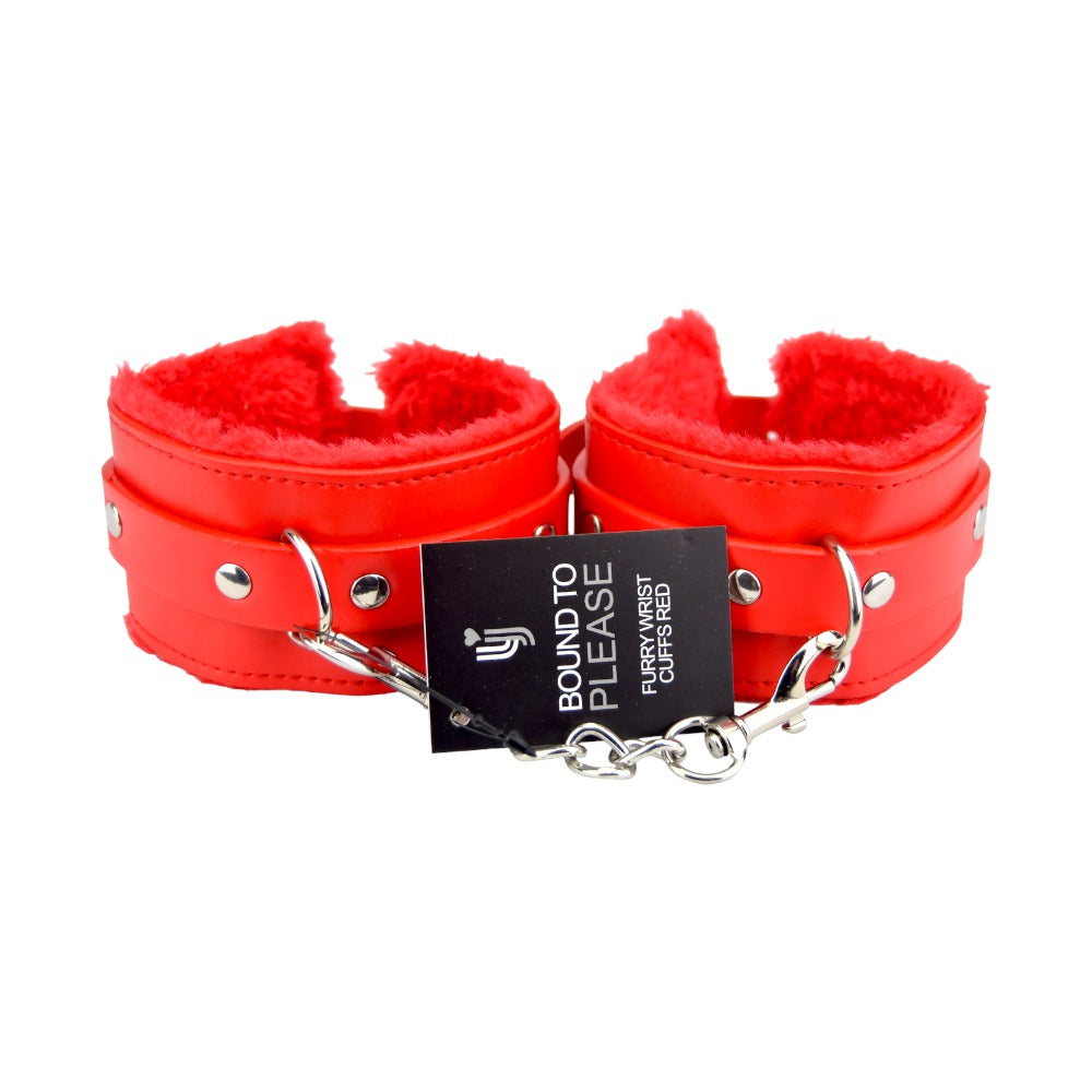 Bound to Please Furry Plush Wrist Cuffs Red Secondary image