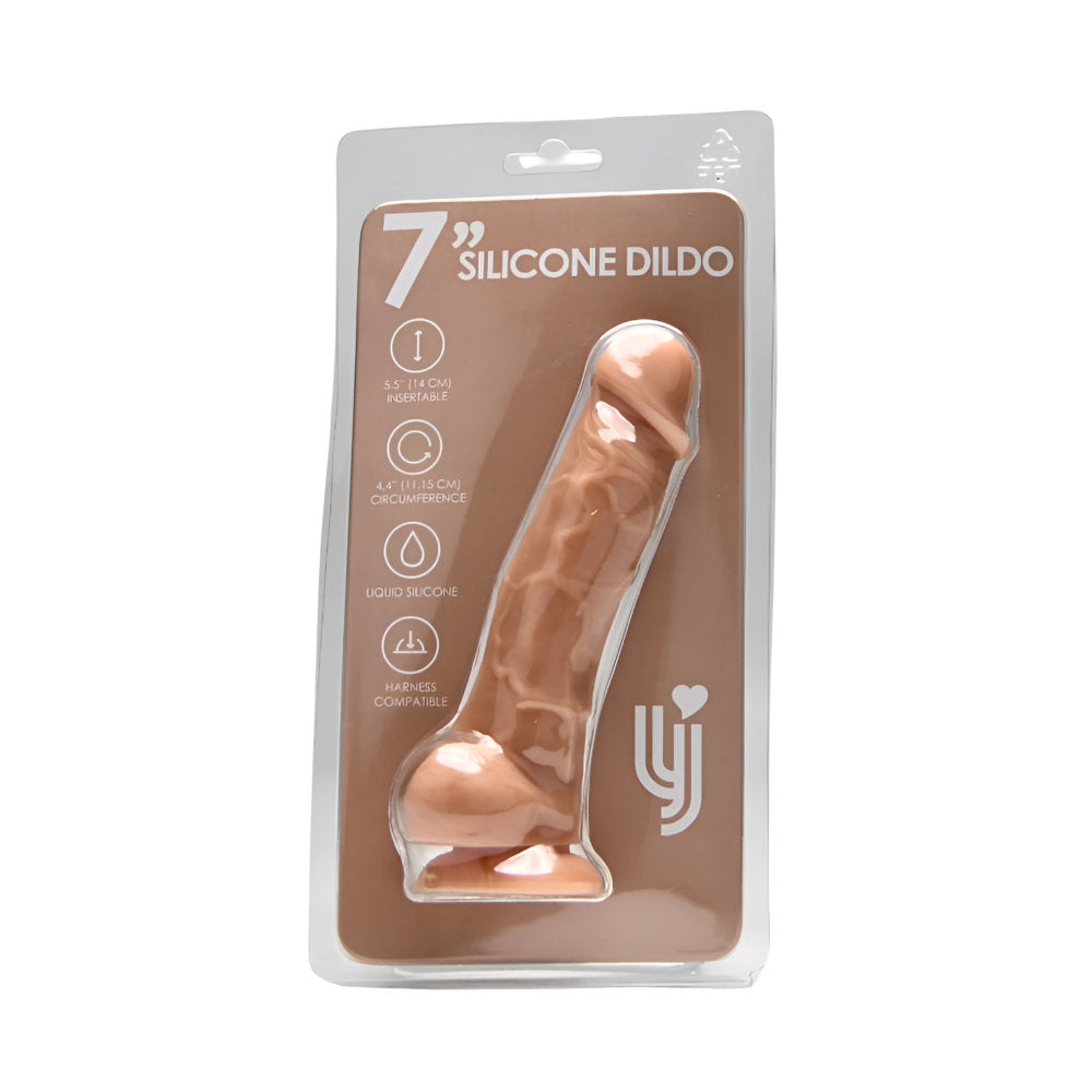 Loving Joy 7 Inch Realistic Silicone Dildo with Suction Cup and Balls Vanilla