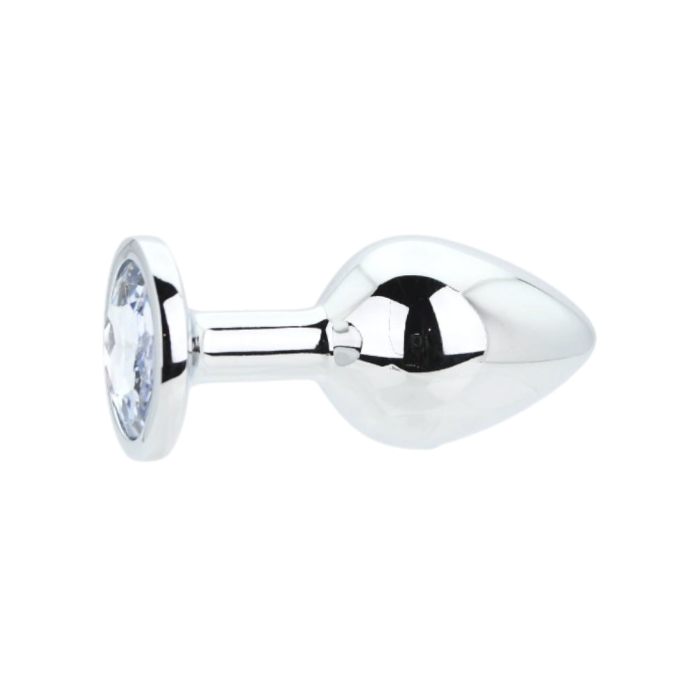 Toosh Silver Metal Butt Plug Medium Clear Stone
