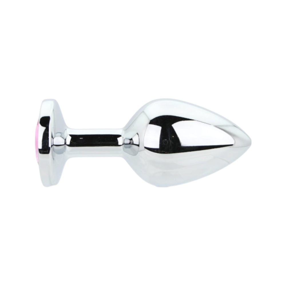 Toosh Silver Metal Butt Plug Medium Pink Stone
