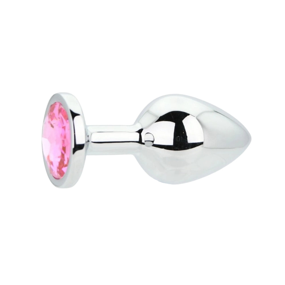 Toosh Silver Metal Butt Plug Medium Pink Stone