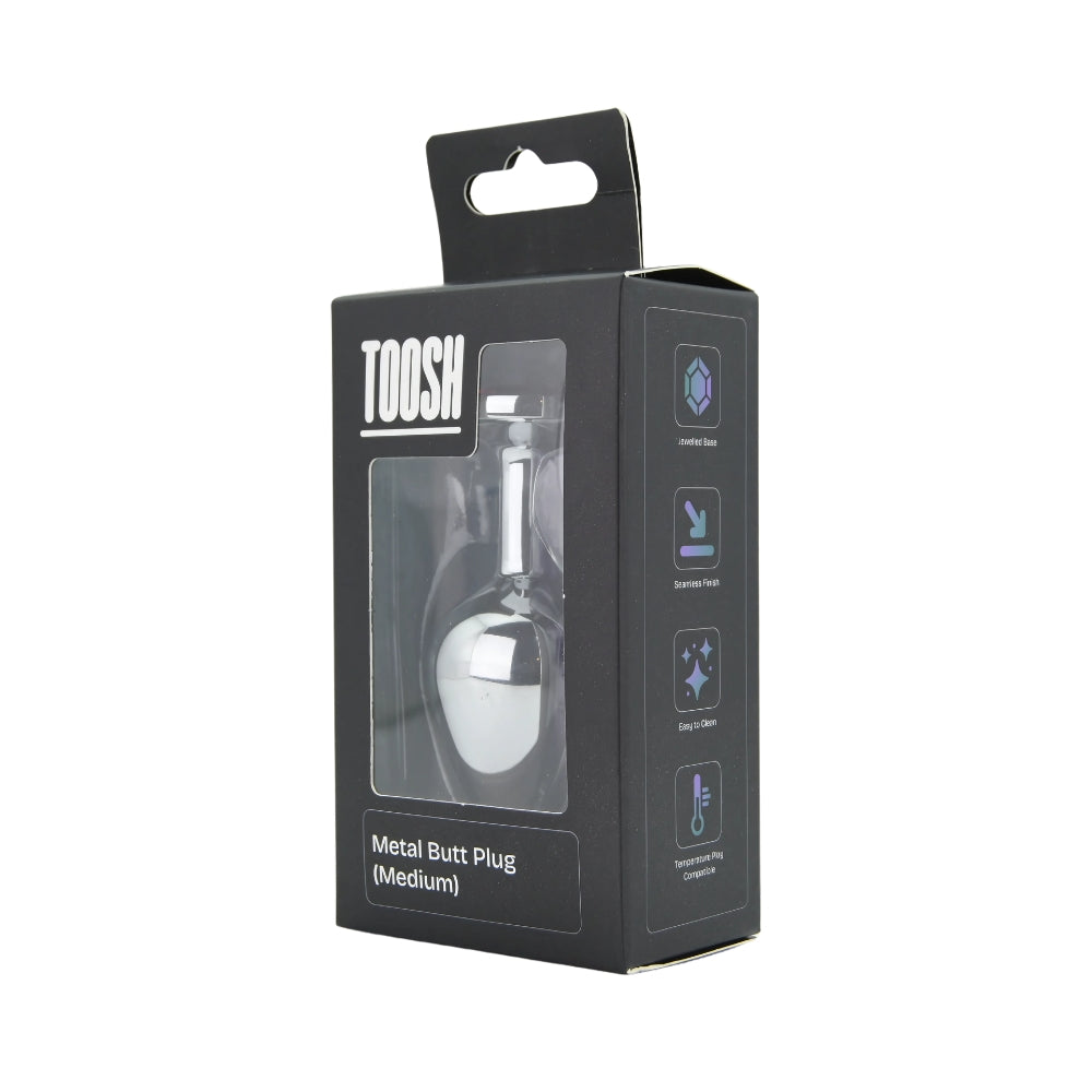 Toosh Silver Metal Butt Plug Medium Pink Stone