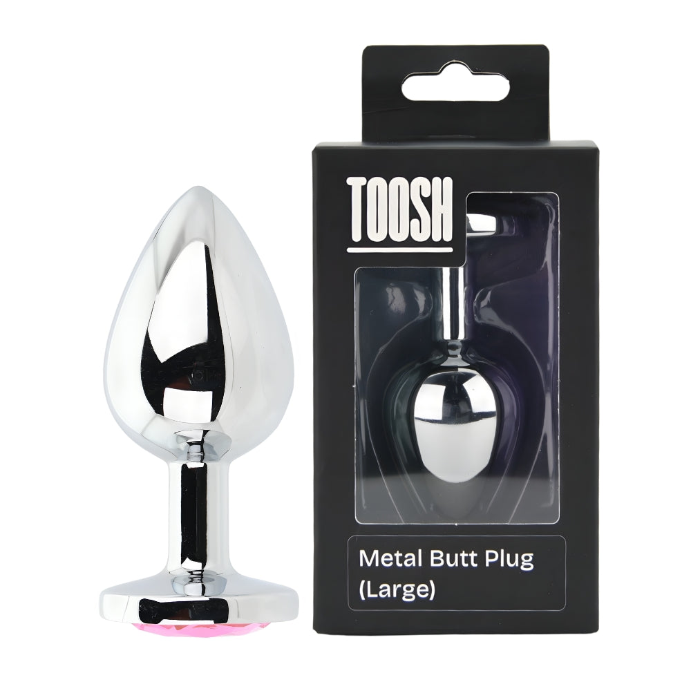 Toosh Silver Metal Butt Plug Large Pink Stone Main image