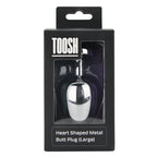 Toosh Heart Shaped Silver Butt Plug with Red Stone Large