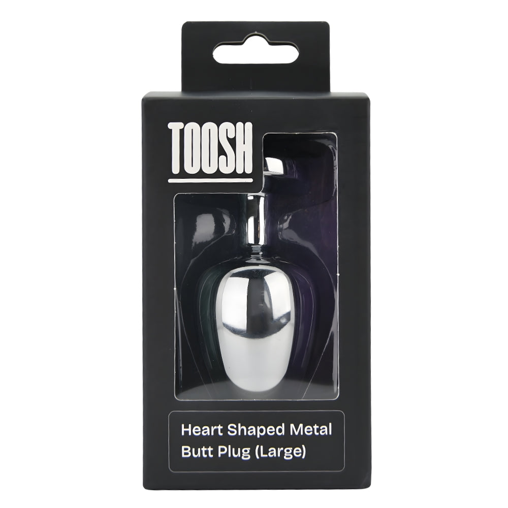Toosh Heart Shaped Silver Butt Plug with Red Stone Large