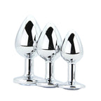 Toosh Metal Butt Plug Silver Set of 3 Clear Stone
