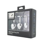 Toosh Metal Butt Plug Silver Set of 3 Clear Stone