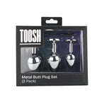 Toosh Metal Butt Plug Silver Set of 3 Clear Stone