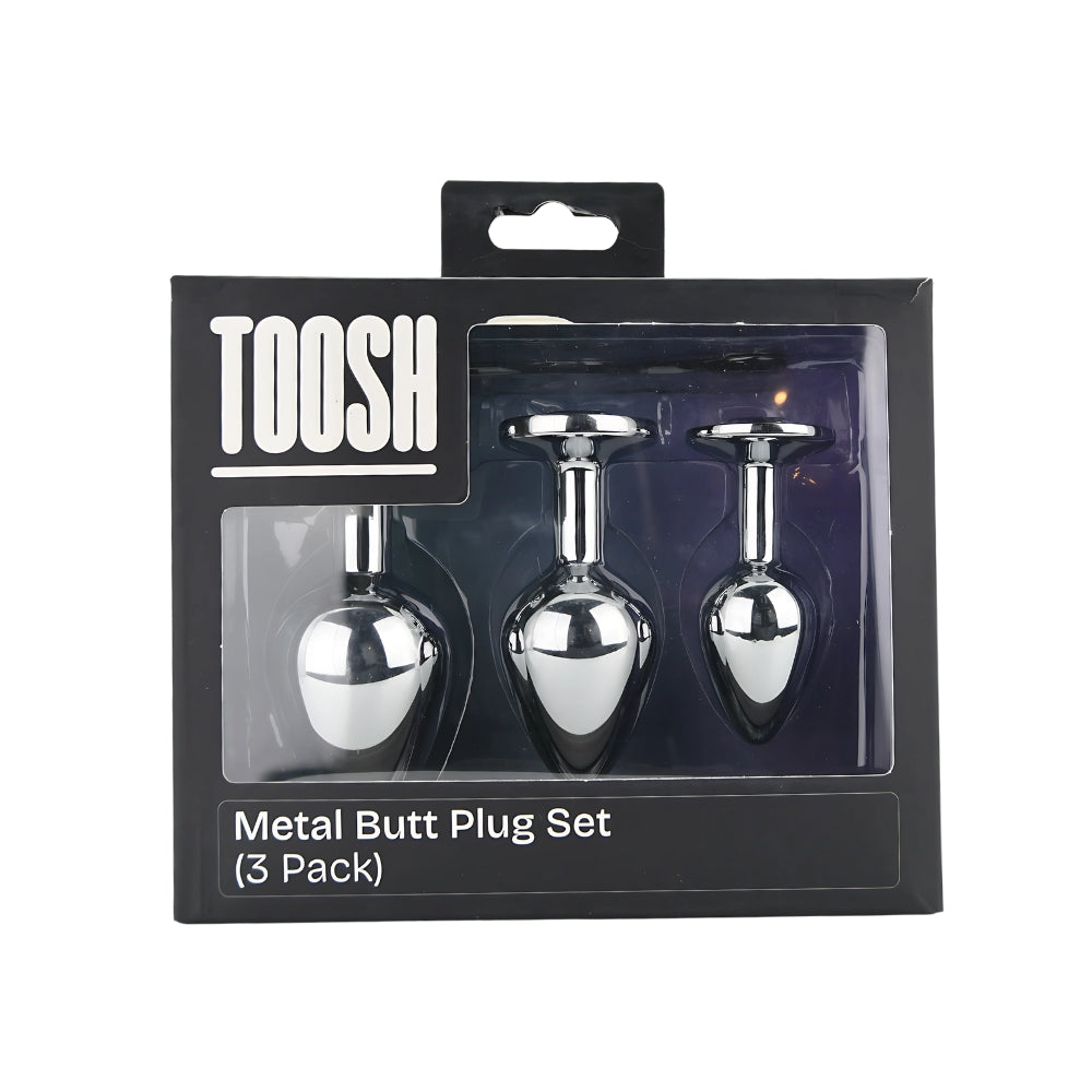 Toosh Metal Butt Plug Silver Set of 3 Clear Stone